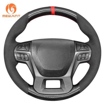 China DIY carbon fiber plus vegan suede steering wheel cover for Ford Ranger Raptor 2019-2021 customized steering wheel wrap for sale