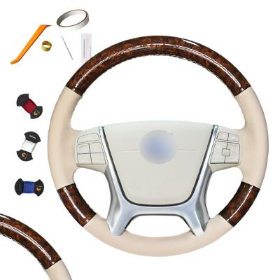 China Wood Grain Carbon Fiber Beige Leather Hand Sewing Custom Steering Wheel Cover For Volvo S80 2010 XC70 2011 for sale