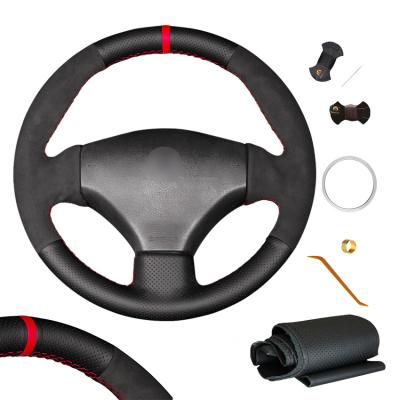 China Genuine Leather Suede Black Unique Design Soft Car Steering Wheel Cover For Peugeot 206 1998 1999 2000 2001 2002 2003 2004 2005 for sale