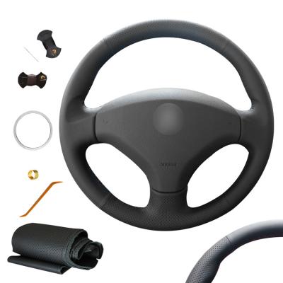 China Accesorios para el interior de los automóviles Punto de mano de cuero artificial negro DIY tapa del volante para Peugeot 408 308 en venta