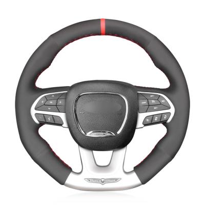 China Hand Stitching Black Soft Suede Steering Wheel Cover for Dodge SRT Challenger Charger Durango 2015-2021 Jeep Cherokee Trackhawk for sale