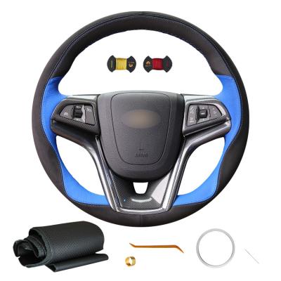 China Personalized DIY Blue Leather Black Suede Hand Stitch Steering Wheel Cover For Chevrolet Malibu 2011 2012 2013 2014 for sale