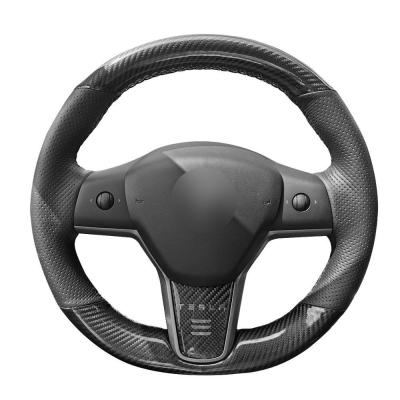 China Steering Wheel Cover Hand Sewing Carbon Fiber Leather Perfectly Fit For Tesla Model 3 Model X S Y 2013 2014 2015 2016 2017 2018 for sale