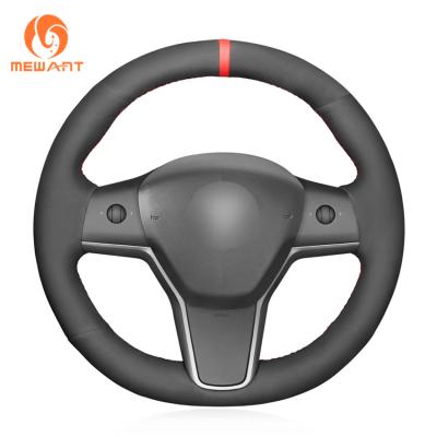 China Custom Hand Stitching Black Soft Suede Steering Wheel Cover for Tesla Model 3 Model Y for sale