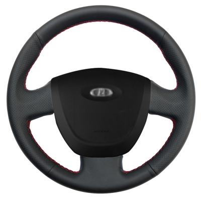 China Customize Personalized Hand Sewn DIY Black Artificial Leather Steering Wheel Skin Cover for Lada Granta 2011-2016 for sale