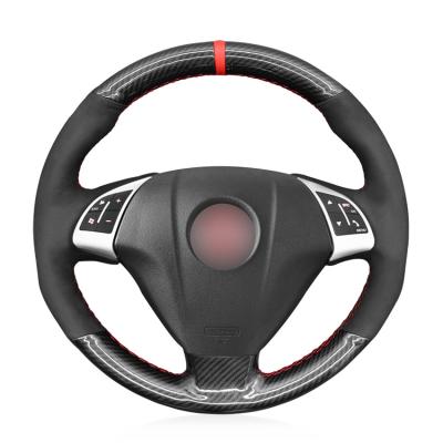 China Hand Red Stitching Suede Carbon Steering Wheel Cover for Fiat Bravo Linea Grande Punto 2005 2006 2007 2008 2009 2010 2011 for sale