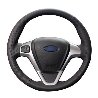 China Custom fit Black Artificial Leather Hand Sew Auto Wrap Steering Wheel Cover for Ford Fiesta 2008-2013 Ecosport 2013-2016 for sale