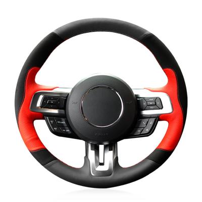 China Red Suede Hand Sewing Car Steering Wheel Cover For Ford Mustang GT 2015 2016 2017 for sale