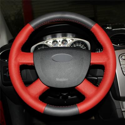 China Red Custom Steering Wheel Cover for Ford Kuga 2008 2009 2010 2011 Focus 2 2005 2006 2007 2008 C-MAX Ford Transit 2010 2011 2012 for sale