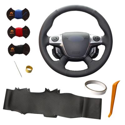 China Sewing Car Black DIY Genuine Leather Steering Wheel Cover For Ford Focus 3 Escape C-MAX 2011 2012 2013 2014 2015 2016 2017 2018 for sale