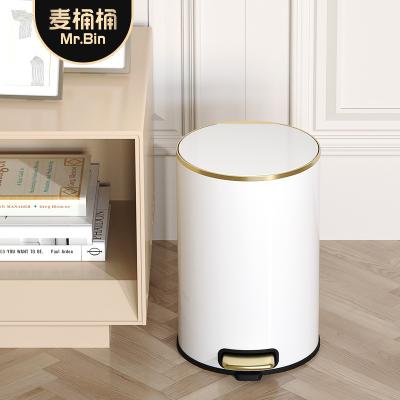 China Sustainable Household Metal Storage Bucket Metal Storage Bucket Office Kitchen Bathroom Waste Bin Luxury Round Trash Can With Lid for sale