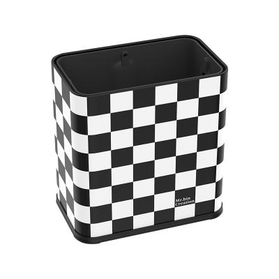 China Viable Houndstooth Checkerboard Trash Can Without Cover Household Crevice Bathroom Living Room Office Waste Bin Storage Bucket for sale