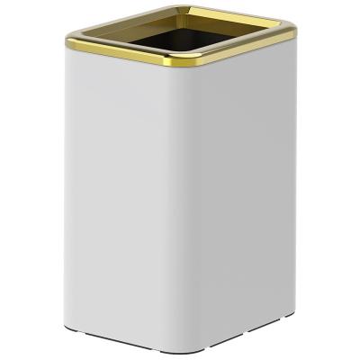 China Lightweight Luxury Bin Cover Household Kitchen Living Room Bathroom Stainless Steel Trash Bin No-Built Viable Trash Can Large for sale