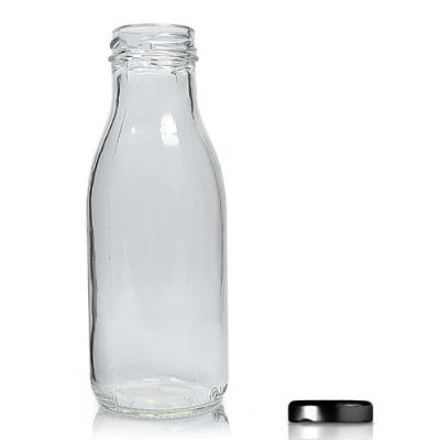 China Beverage 200/250ml Glass Milk Bottles With Reusable Metal Twist Lids For Beverage Glassware for sale