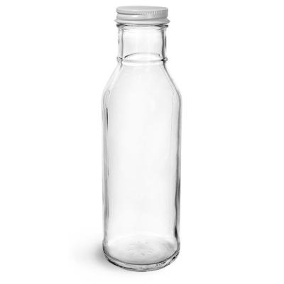 China 12 oz Clear Glass Round Long Finish Ring Neck Bottle With 38-400 Barbecue Sauce Bottle For Condiments for sale