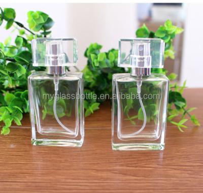 China Jar Square Shape Clear Perfume Atomizer Empty Refillable Frosted Glass Spray Bottle for sale