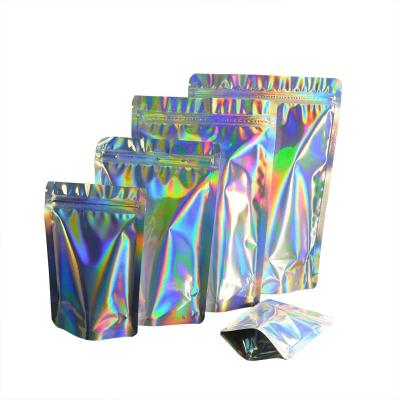 China Custom Hologram Ziplock Food Packaging Label 250g Holographic Pink 200x300 Backing Solid Gloss Moisture Proof Holo Up Laminate Pouch for sale