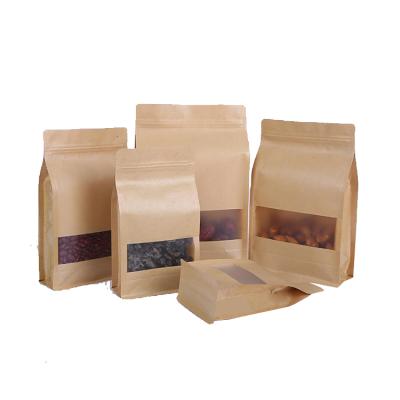 China Kraft Paper Craft Paper Gusset Pouch Flat Bottom Moisture Proof Coffee Bag for sale