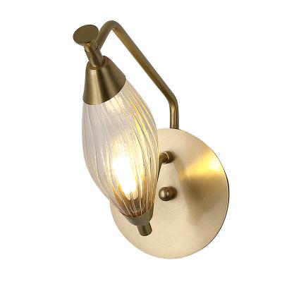 China Modern Simple European Bedroom Aisle LED Glass Wall Lamp Copper Wall Lamp for sale