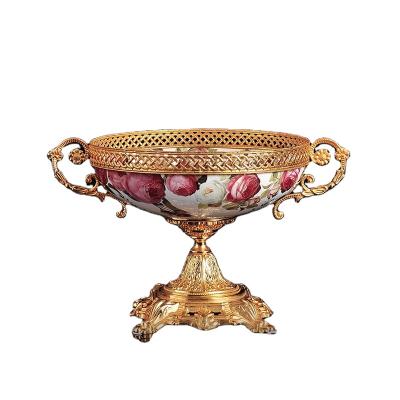 China European-style luxury high-end Tong Jun Yipin fruit bowl minimalist promotional fruit dish ornaments ceramic and copper inlaid copper access for sale