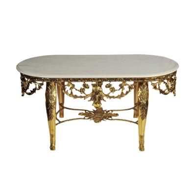 China (Other)Adjustable Europe imported oval copper table copper white marble handmade coffee table for sale