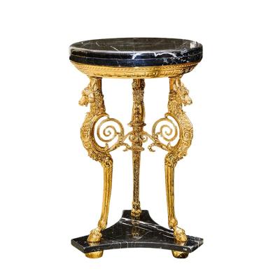 China (Other) Hot Selling Italian Baroque Adjustable All Copper Table Root Marble Feeling Black And White Dining Table for sale