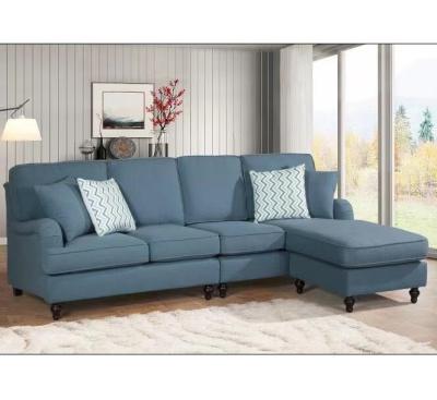 China Adjustable (height) New arrivals European antique style L shaped sky blue fabric sofa set living room furniture for sale