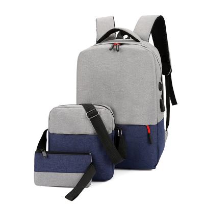 China With USB 2021 New 3 Pcs Set Large Capacity Backpack Solid Color Oxford Cloth Shoulder School Bag Multifunctional Backpack For Women Men for sale