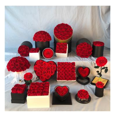 China Handmade Customized Square Package Hat Velvet Heart Shape Gift Luxury Preserved Roses Round Flower Box for sale