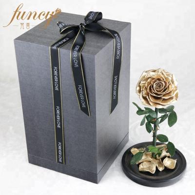 China Luxury Rose Flower Wedding Decoration Preserved Glass Gold Flowers for sale