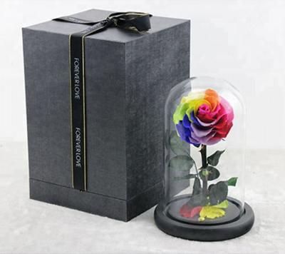 China Glass Dome Beauty Beast Rose Flower Wedding Souvenir Preserved Eternal Roses for sale