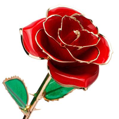 China 24k Real Roses Dipped in Gold Valentine Gift Mother's Day 24k Plated Real Rose Flower Dipped in Gold for sale