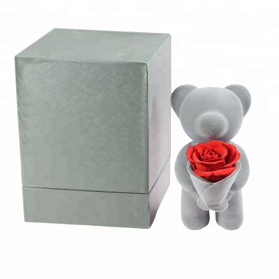 China Real Romantic Preserved Rose Velvet Rose Bear Teddy Rose Bear Best Gift Home Decoration Preserved Rose for sale