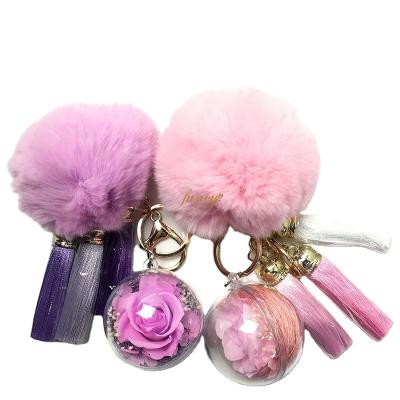 China Wholesale Bulk Souvenir Gifts Promotion Custom Preserved Rose Flower Plush Toy Keychain for sale