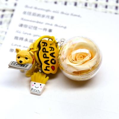 China Cute Small Key Chain Gifts Preserved Rose Flower Lovely Key Ring Key Chain for sale