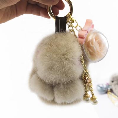 China Birthday Preserved Valentine Gift Rabbit Real Preserved Rose Key Chain New Product Ideas Factory Supply for sale