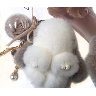 China New Year's Gift Bunny Rabbit Fur Key Ring Chains Acrylic Ball Preserved Roses Key Chain for sale