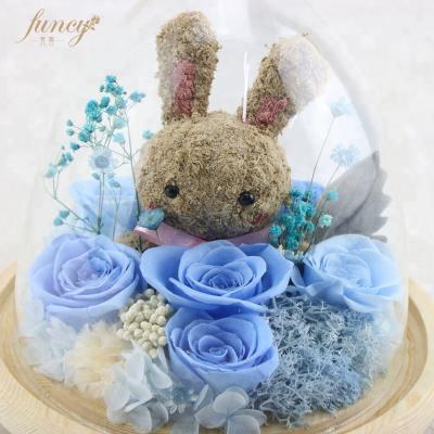 China Durable Gift Keepsake Accessories Preserevd Reindeer Moss Bunny Glass Dome Souvenir Birthday Gift Set For Her for sale