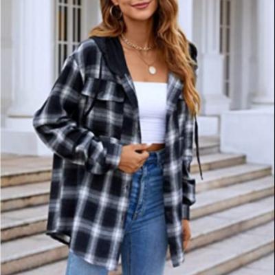 China Anti-pilling European and American Short Sleeve Button Plaid Shirts Flannel Hooded Long Sleeve Work Shirts Business Casual Dress Tops for sale