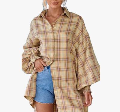 China 2022 Outdoor Hot Women's Anti-Pilling Plaid Shirts Long Sleeve Buttoned Oversized Tops Friend Shirts Casual Dresses Shirts for sale