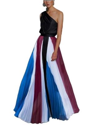 China European and American women's new anti-static dress in spring and summer 2022 color contrast loosely splicing off the shoulder printing skirt of the long for sale