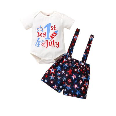 China Infant boy casual outfits MY FIRST 4th of July letter baby jumpsuit with suspender shorts set for sale