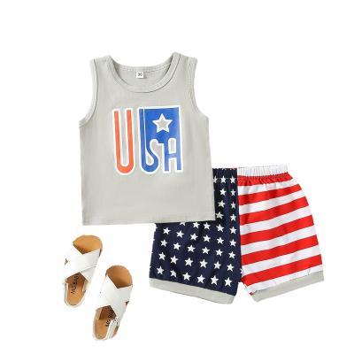 China Casual USA Letter Baby Boy Tank TOP Shorts Set Summer Baby Boy Clothing 4th July Outfits for sale