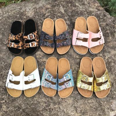 China Mom and Me Flat Summer Berkely Glitter Leopard Sandals for Kids Adult for sale