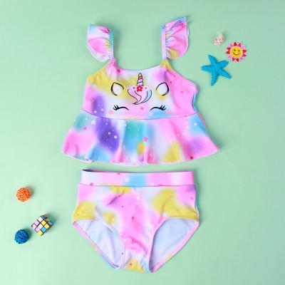 China Breathable Babies Swimsuit Rainbow Printed Children Kids Swimwear Bikini Set for sale