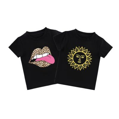 China Viable 6M-5Yrs Kids Boutique Black Language Printed Summer Baby Cotton Shirts Tops for sale