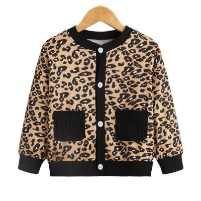 China 2021 Autumn New Children Baby Girls Button Pocket Leopard Viable Jacket Cardigan Coat for sale