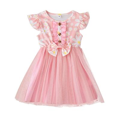 China Breathable Floating Sleeve Girls Dresses Summer Dress For Baby Kids Girls Floral Dresses for sale