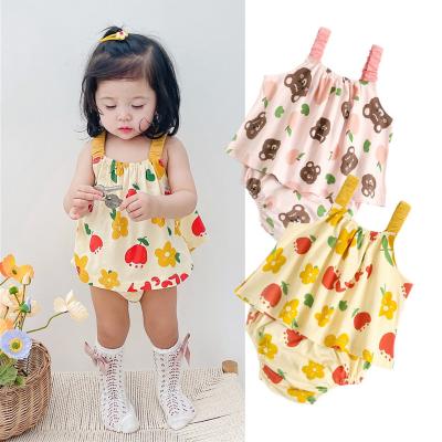 China Breathable Baby Clothes Summer Woven Cotton Baby Outfits Floral Infant Babies Set for sale