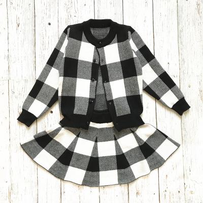 China Casual Kids Clothes Girls Sets Fall And Winter Kid Clothing Knit Plaid Girls Outfits for sale